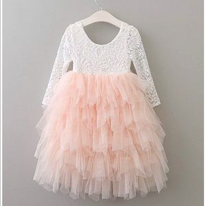 Pale pink lace long tutu dress - deep V in back